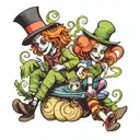 mad hatter and tinkerbell sitting tattoo design idea