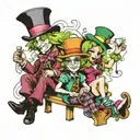 mad hatter and tinkerbell sitting tattoo design idea