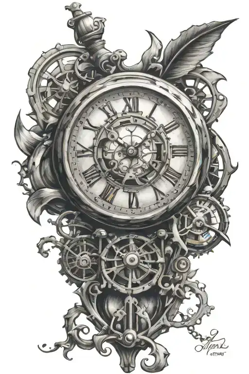 Continuous broken clock tattoo tattoo design idea