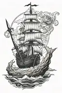 burn the boats floating away an assassin with a dagger in his hand on the rock tattoo design idea