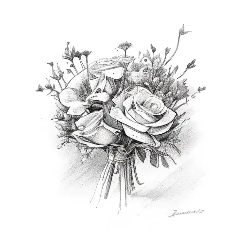 bouquet (february, march, december) tattoo design idea