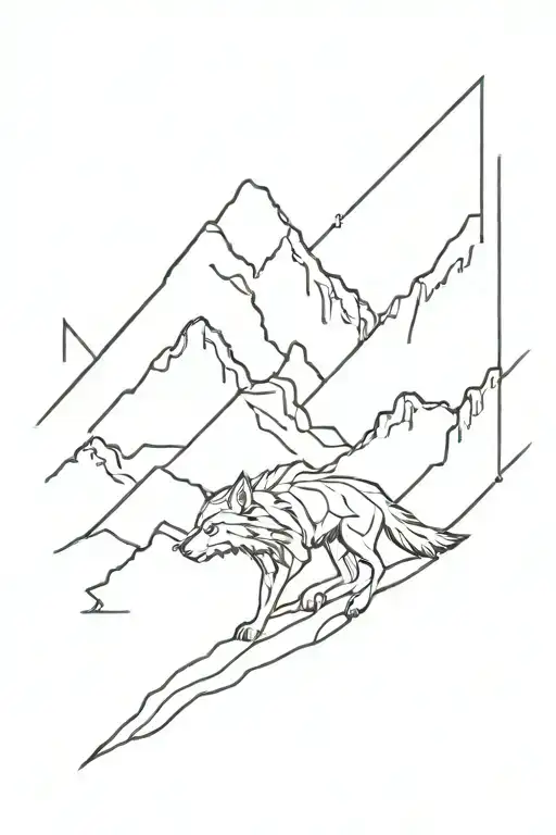 mountain, wolf, space, weather tattoo design idea