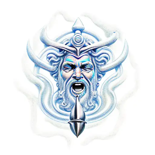 Poseidon in full growth with a trident tattoo design idea