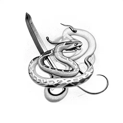 A sword piercing a snake, creating a musical note tattoo design idea