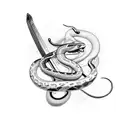A sword piercing a snake, creating a musical note tattoo design idea
