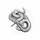 A sword piercing a snake, creating a musical note tattoo design idea