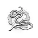 A sword piercing a snake, creating a musical note tattoo design idea