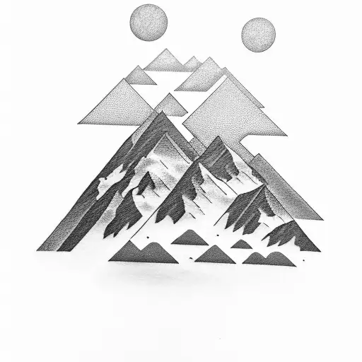 A black-grey tattoo of a majestic mountain range with the lyrics of a favorite Linkin Park song incorporated into the design tattoo design idea