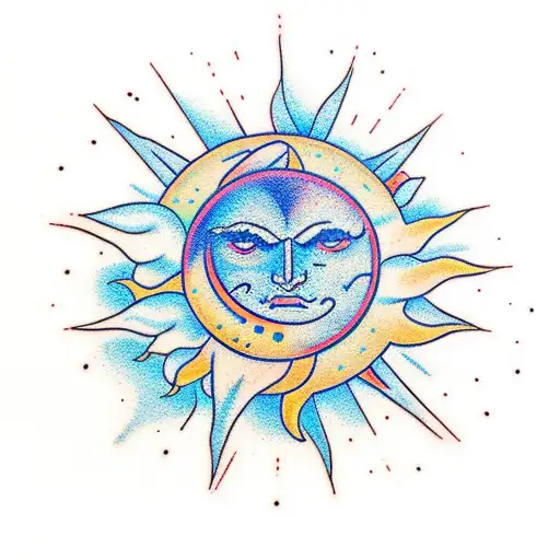 Sun and Moon with text shine bright  tattoo design idea