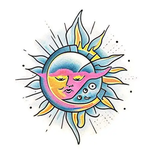Sun and Moon with text shine bright tattoo design idea