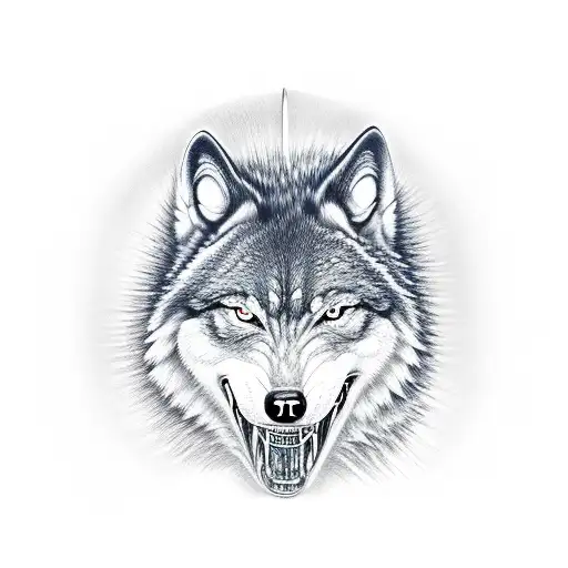 Katana vertical with half a demonic wolf's mouth emanating from the blade of the Katana tattoo design idea