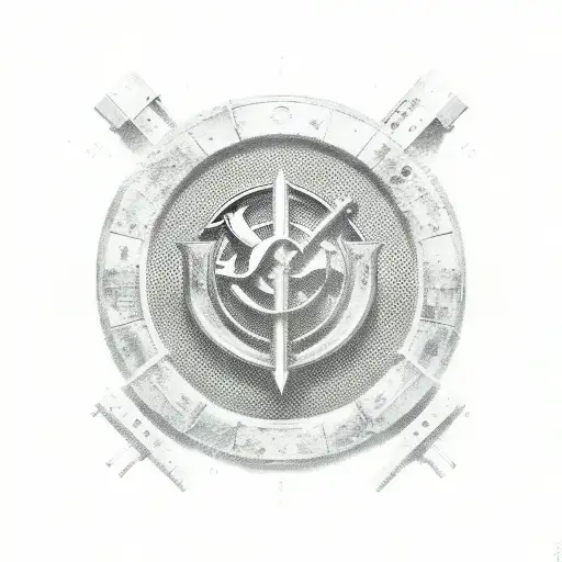 A gunner symbol incorporated into a piano keyboard tattoo design idea