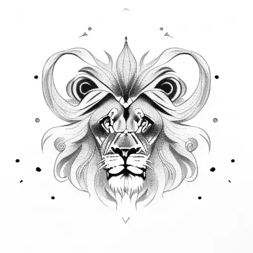 lion croix nuages tattoo design idea