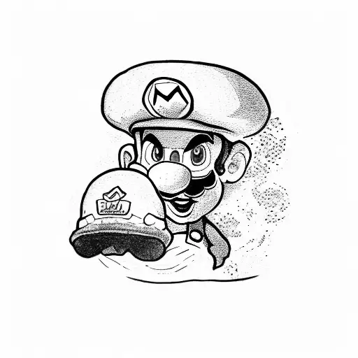 mushroom (super mario) on a snowboard tattoo design idea