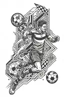A dynamic tattoo design inspired by football, gaming, and darts in a blackwork style tattoo design idea