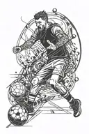 A dynamic tattoo design inspired by football, gaming, and darts in a blackwork style tattoo design idea