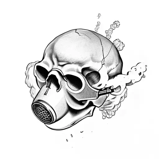 skull with gas mask and smoke tattoo design idea