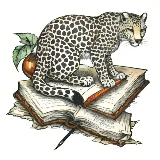 book, pencil, paint brush, cheetah print tattoo design idea