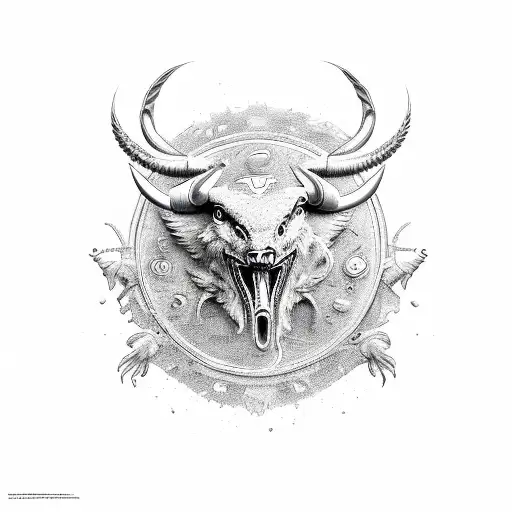 phoenix with a bull and scorpion on either side tattoo design idea