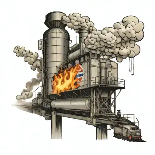 grain elevator on fire with a Canadian grain train car  tattoo design idea
