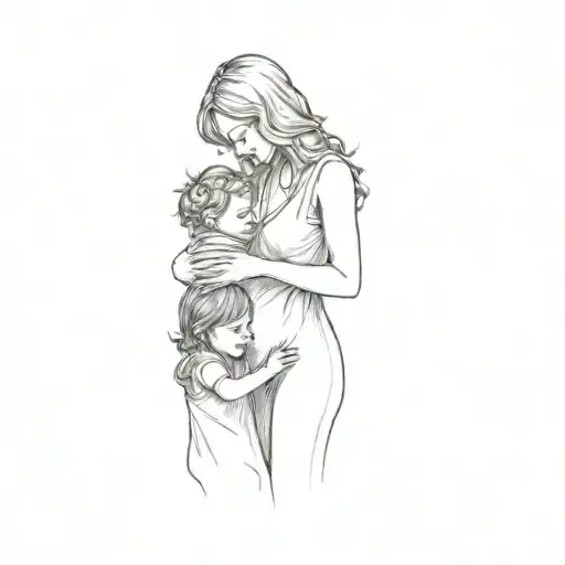 a drawing of a mother and her two children tattoo design idea