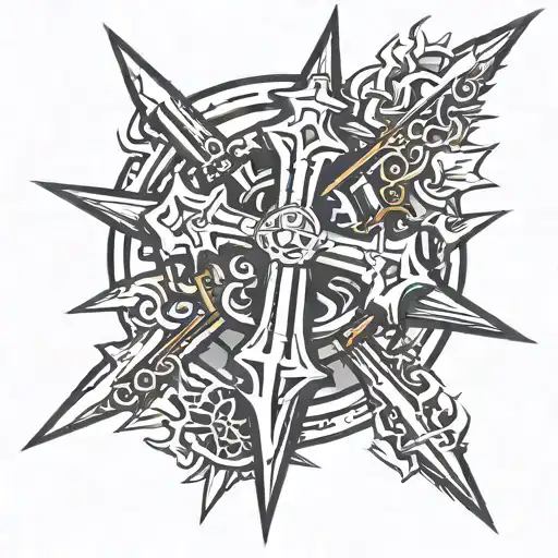rail road spike cross tattoo design idea