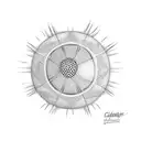 A cricket ball morphing into a motorcycle wheel tattoo design idea