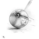 A cricket ball morphing into a motorcycle wheel tattoo design idea