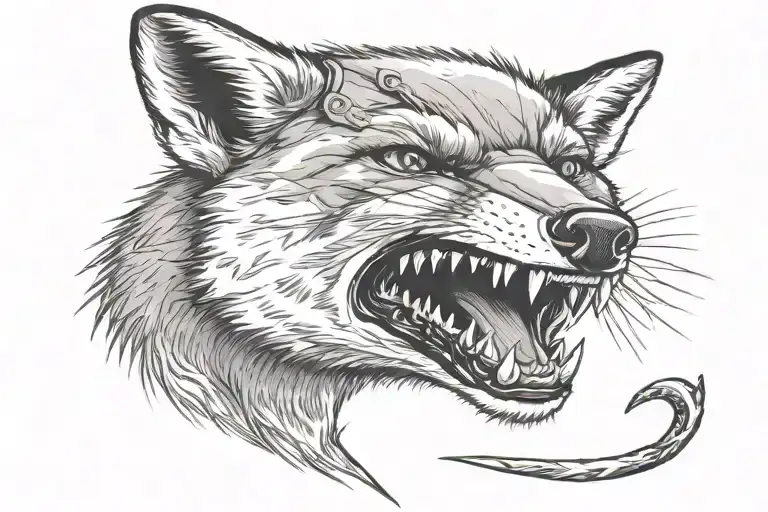 front view of fox biting the number 2 wearing a USMC drill instructor hat  tattoo design idea