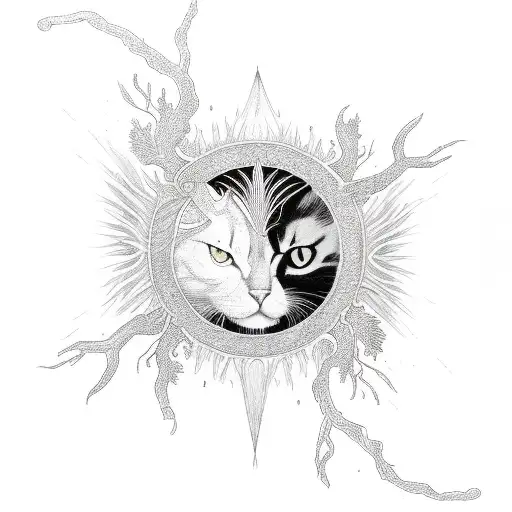 tree Phoenix cat sun moon sleeve tattoo design idea