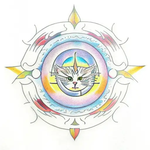 tree of life Phoenix cat sun moon tattoo design idea