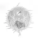 tree Phoenix cat sun moon sleeve tattoo design idea
