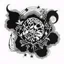 A psychedelic tattoo incorporating elements of nature that's a long S shaped tattoo design idea