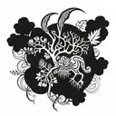 A psychedelic tattoo incorporating elements of nature that's a long S shaped tattoo design idea