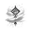 A mariner steering a boat through a bayou filled with fish tattoo design idea