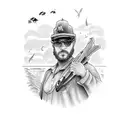 A mariner steering a boat through a bayou filled with fish tattoo design idea