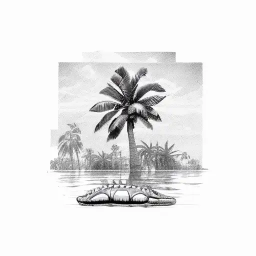 Palm Tree, gator, orange fruit tattoo design idea