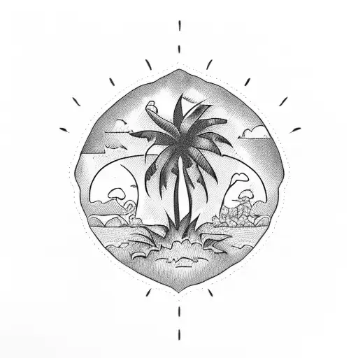 Palm Tree, gator, orange fruit tattoo design idea