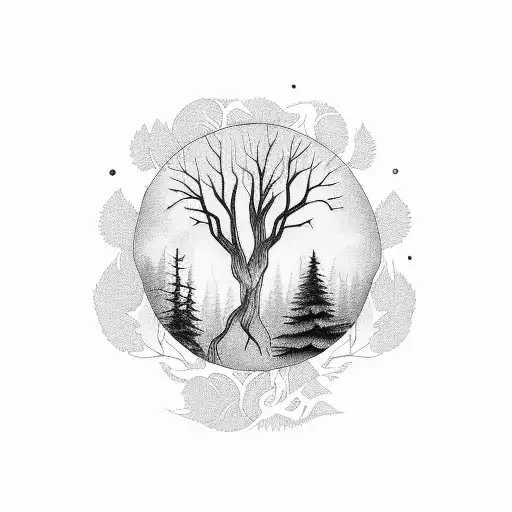 Ethereal moonlit forest with a lone figure playing a melancholic tune on a guitar tattoo design idea