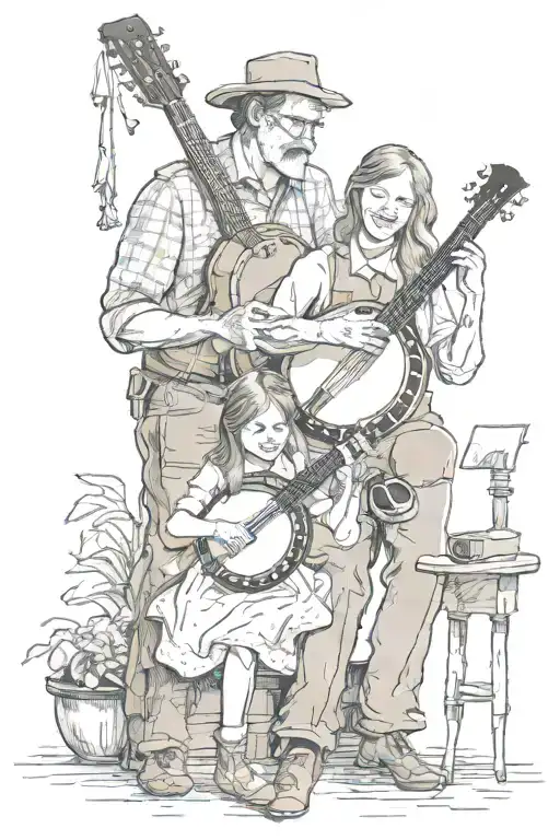 banjo guitar father daughter   tattoo design idea