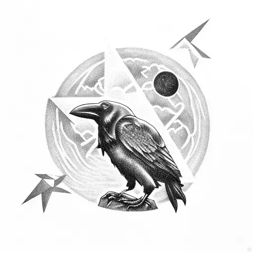 raven and a crab under the moon with triangle and cancer zodiac incoorperated . tattoo design idea