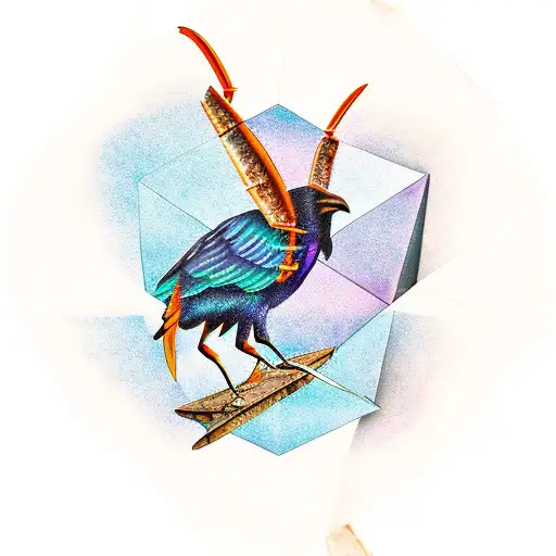 raven and a crab under the moon with triangle and cancer zodiac incoorperated . tattoo design idea