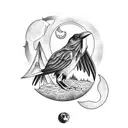raven and a crab under the moon with triangle and cancer zodiac incoorperated . tattoo design idea