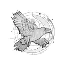 raven and a crab under the moon with triangle and cancer zodiac incoorperated . tattoo design idea