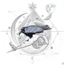 raven and a crab under the moon with triangle and cancer zodiac incoorperated . tattoo design idea