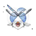 raven and a crab under the moon with triangle and cancer zodiac incoorperated . tattoo design idea