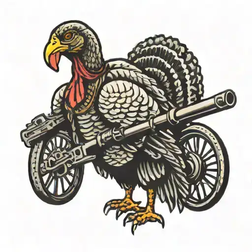 turkey with machine gun tattoo design idea