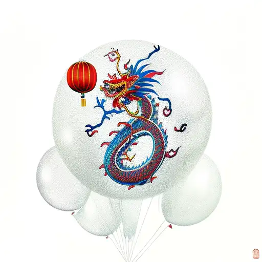 Chinese dragon in balloons tattoo design idea