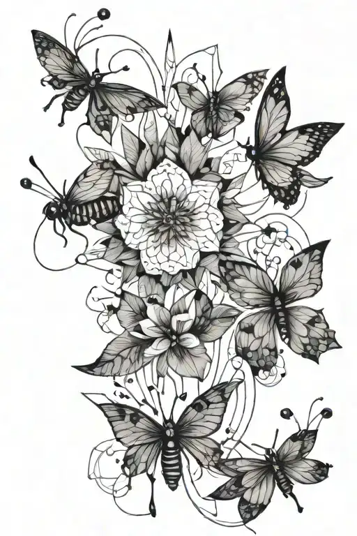 fireflies woodland flowers tattoo design idea