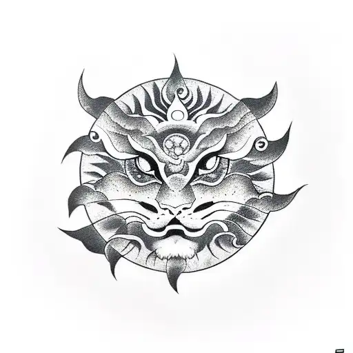 sun with a dragon and an tiger around tattoo design idea
